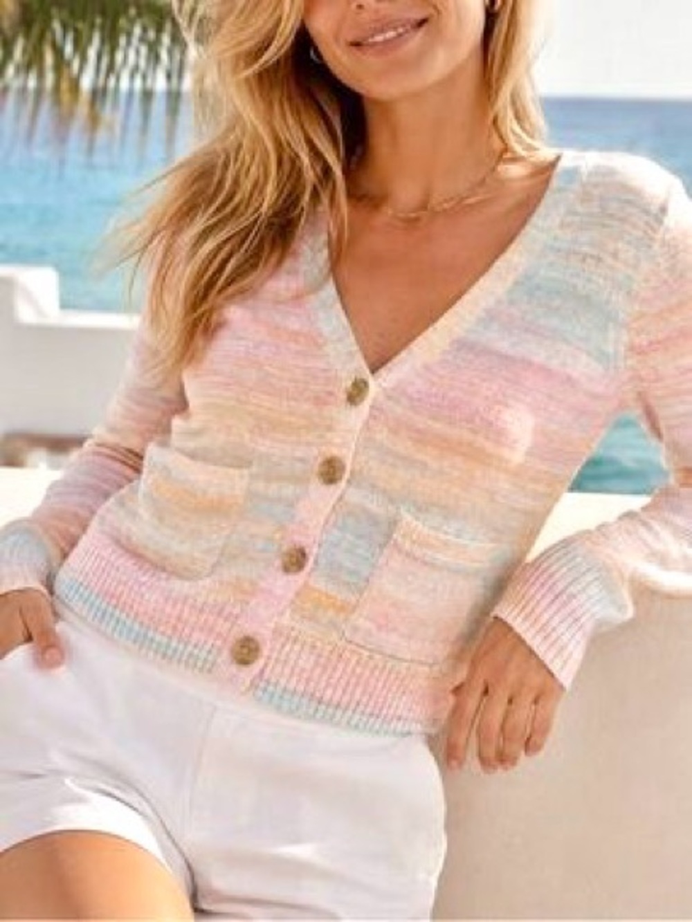 J. Crew Rainbow Beach Knit Cardigan Sweater Women’s Size S Button Front Shaker